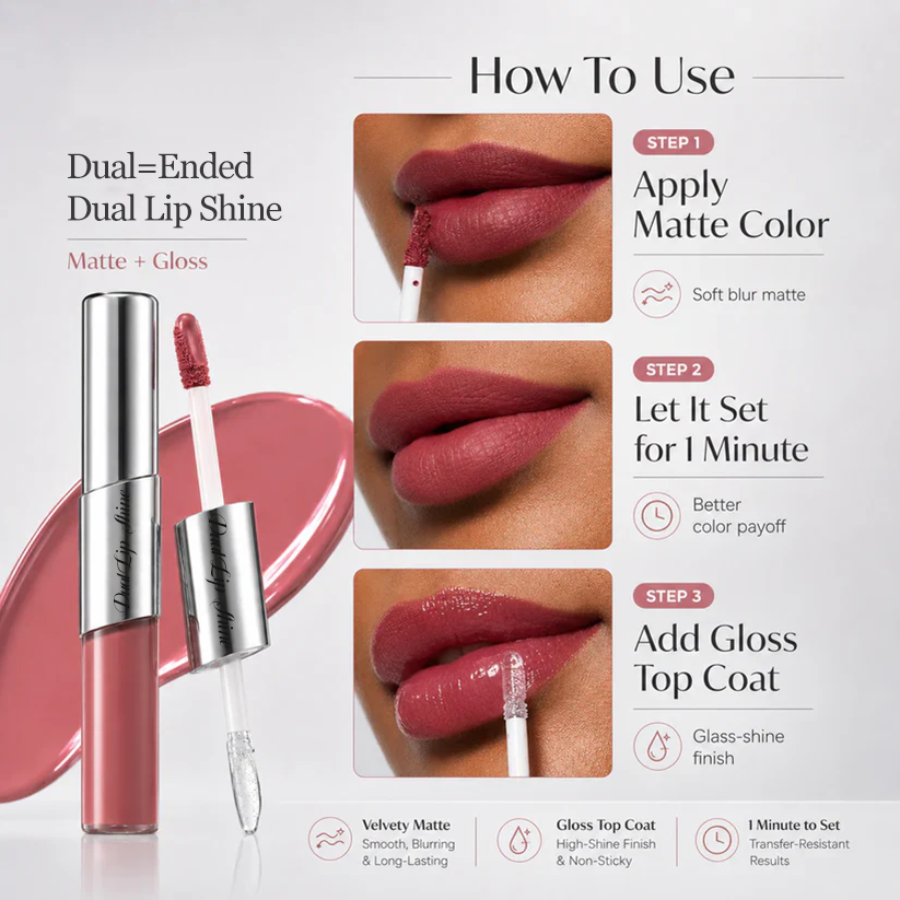 Perfect Twin Lip — Dual-Ended Liquid Lipstick with Velvet Matte Color and Glossy Shine