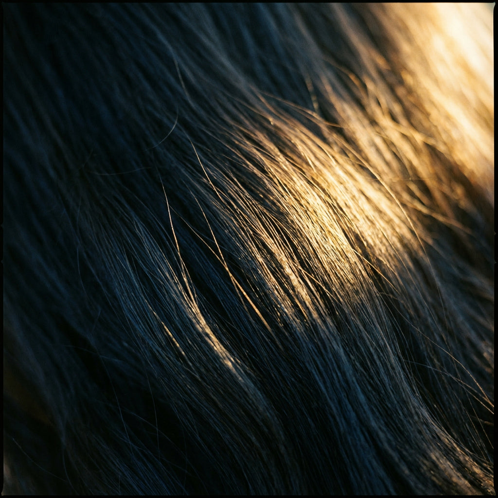 roshang Black shade — deep rich black hair with warm highlights